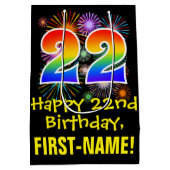 22誕生日:おもしろい花火パターン+虹22 ミディアムペーパーバッグ (裏面)