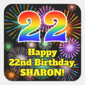22誕生日:おもしろい花火ルック、虹# 22 スクエアシール (正面)