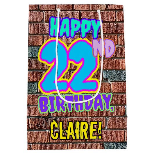 22誕生日:おもしろい、アーバングラフィティインスパイアルック ミディアムペーパーバッグ (裏面)