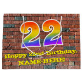 22誕生日:おもしろい、グラフィインスパイアティ・レインボー# 22 ラージペーパーバッグ (正面)