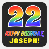 22誕生日:はっきりした,おもしろい,シンプル虹, 22 スクエアシール (正面)