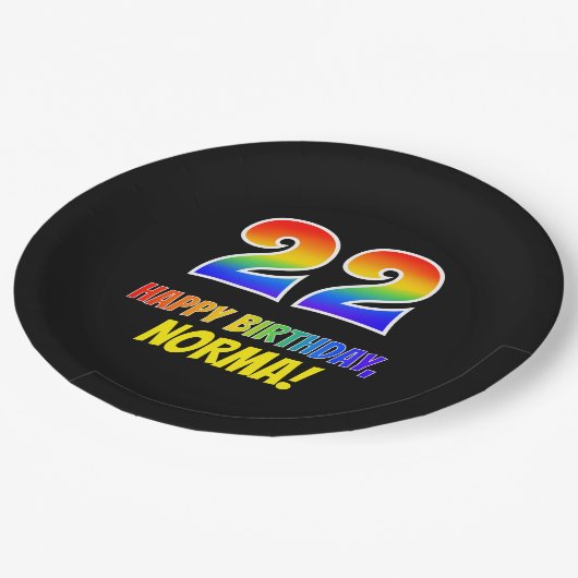 22誕生日:はっきりした,おもしろい,シンプル虹， 22 ペーパープレート (アングル)