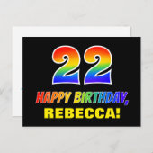 22誕生日:はっきりした,おもしろい,シンプル虹, 22 ポストカード (正面/裏面)