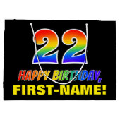 22誕生日:はっきりした,おもしろい,シンプル虹, 22 ラージペーパーバッグ (裏面)