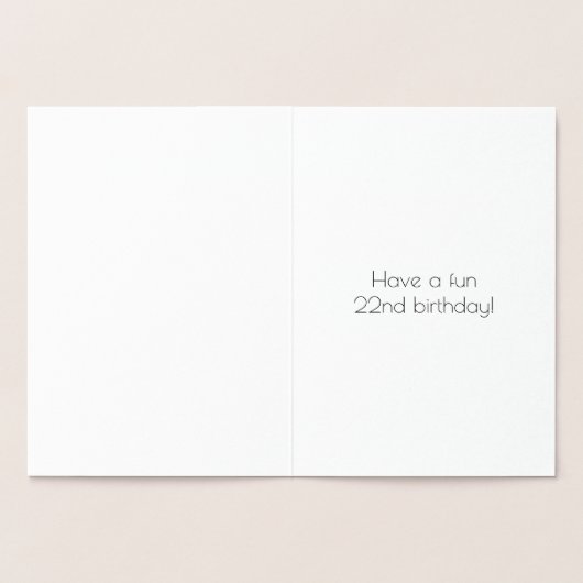 22誕生日~アールデコスタイル「22」および名前をカスタムする 箔カード (内部)