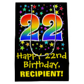 22誕生日:カラフルスターズパターン&レインボー22 ミディアムペーパーバッグ (裏面)