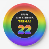22誕生日:カラフルレインボー# 22、名前をカスタムする ペーパープレート (正面)