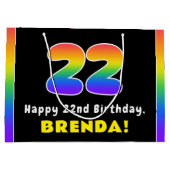 22誕生日:カラフルレインボー# 22、名前をカスタムする ラージペーパーバッグ (裏面)