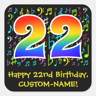 22誕生日:カラフルMusic Symbols、Rainbow 22 スクエアシール