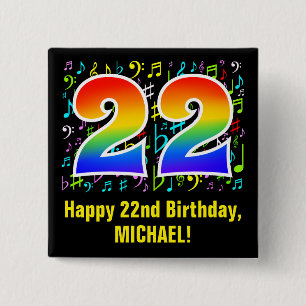 22誕生日:カラフルMusic Symbols、Rainbow 22 缶バッジ