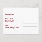 22誕生日：ピンクストライプハート、レインボー22 ポストカード (裏面)