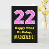 22誕生日:ピンクストライプ色のハートと"22" +名前 カード (黄色い花)