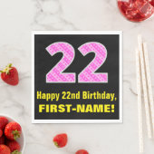22誕生日：ピンクストライプ色のハートと"22" +名前 スタンダードランチョンナプキン (インサイチュ)