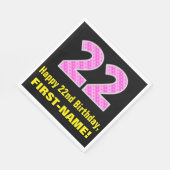 22誕生日：ピンクストライプ色のハートと"22" +名前 スタンダードランチョンナプキン (角)