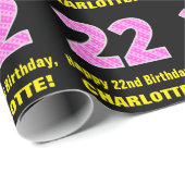 22誕生日:ピンクストライプ色のハートと"22" +名前 ラッピングペーパー (ロールコーナー)