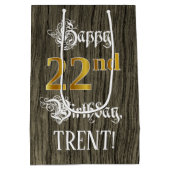 22誕生日:フェイク金ゴールドルック&ウッドフェイクパターン ミディアムペーパーバッグ (裏面)