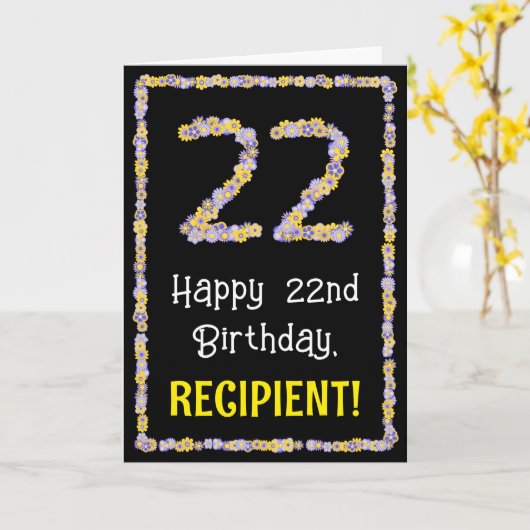 22誕生日:フローラ花数名前をカスタムする カード (黄色い花)