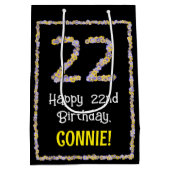 22誕生日:フローラ花数名前をカスタムする ミディアムペーパーバッグ (裏面)