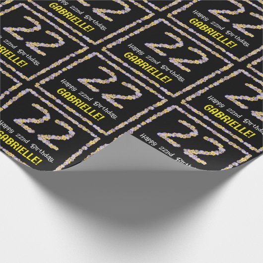 22誕生日:フローラ花数名前をカスタムする ラッピングペーパー (角)