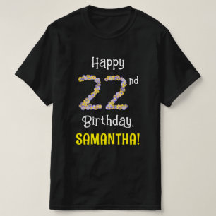 22誕生日:フローラ花数"22" +名前 Tシャツ