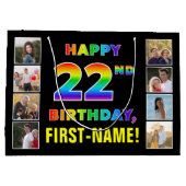 22誕生日:レインボー文字カスタム、写真&名前 ラージペーパーバッグ (裏面)