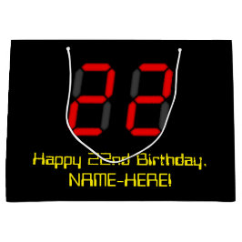 22誕生日：レッドデジタルクロックスタイル"22" +名前 ラージペーパーバッグ