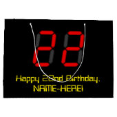 22誕生日:レッドデジタルクロックスタイル"22" +名前 ラージペーパーバッグ (裏面)