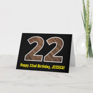 22誕生日:名前+フェイク木目パターン「22」 カード