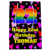 22誕生日：愛するハートパターン、虹# 22 ミディアムペーパーバッグ (正面)