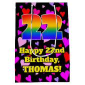 22誕生日：愛するハートパターン、虹# 22 ミディアムペーパーバッグ (裏面)