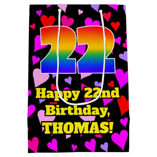 22誕生日:愛するハートパターン、虹# 22 ミディアムペーパーバッグ (裏面)