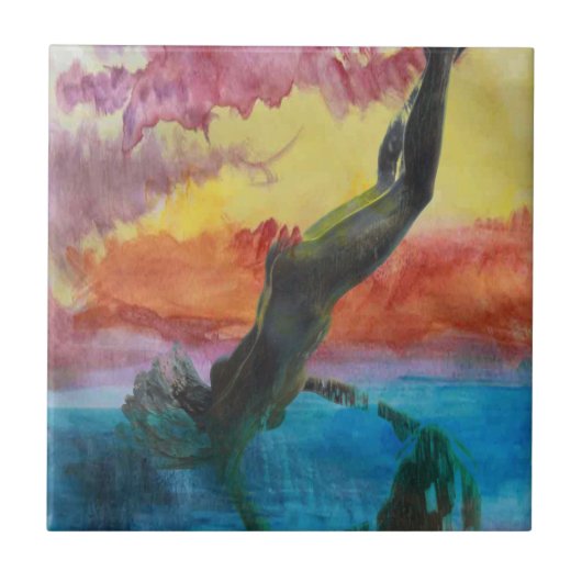 223.娘とイルカ タイル (正面)