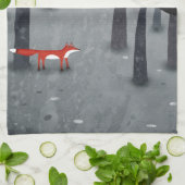 224.キツネと森 キッチンタオル (折り畳み)