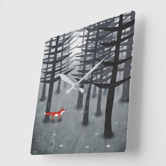 224.キツネと森 スクエア壁時計 (傾斜)