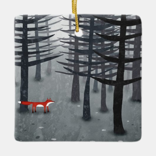 224.キツネと森 セラミックオーナメント (正面)