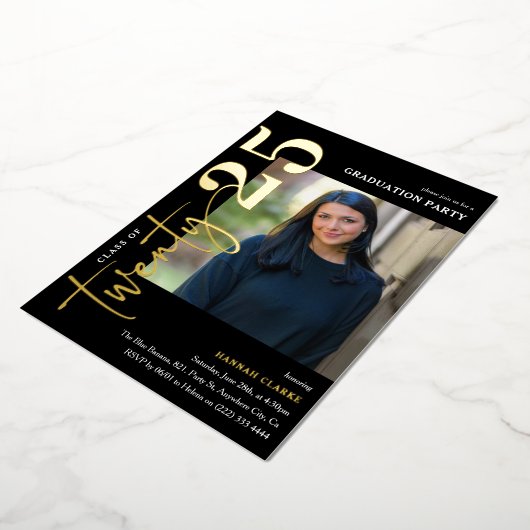 225スタイリッシュ写真卒業パーティー 箔招待状 (回転した状態)