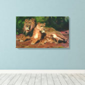 22.ライオンが家に（ライオンとライオンの仔を持つ） キャンバスプリント (インサイチュ (ウッドフロア))