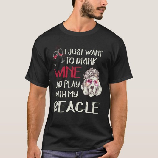 22 私のビーグルとワインを飲んで遊ぶ Tシャツ (正面)