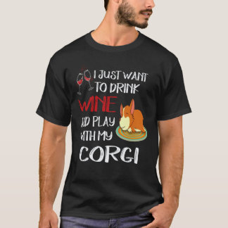 22 私はただワインを飲みたい コーギー Tシャツ