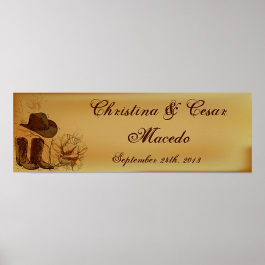 22.5インチx7.5インチ西パーソナライズされた女性のカーボーイハット/ブーツ ポスター (正面)