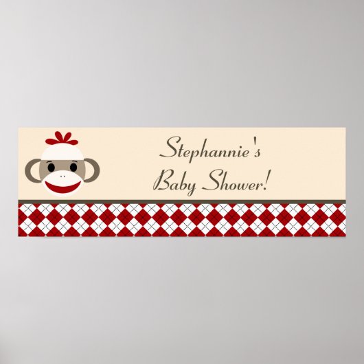 22.5 x7.5インチバナーレッドパーソナライズされたソックモンキー ポスター (正面)
