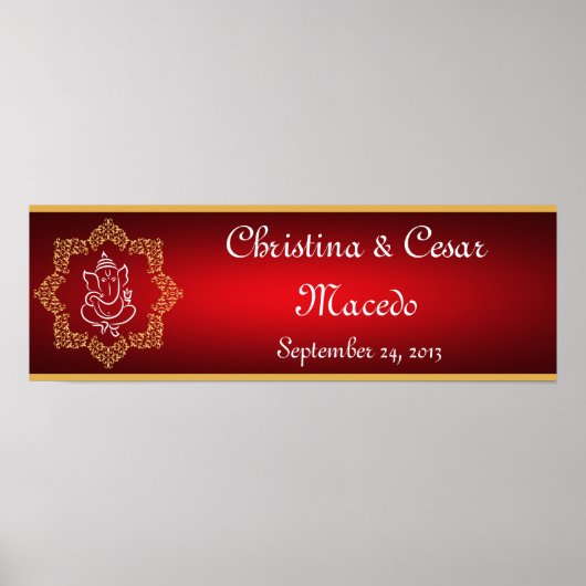 22.5"x7.5"ガネーシャ公パーソナライズされた卿/ヒンズー系赤spi ポスター (正面)