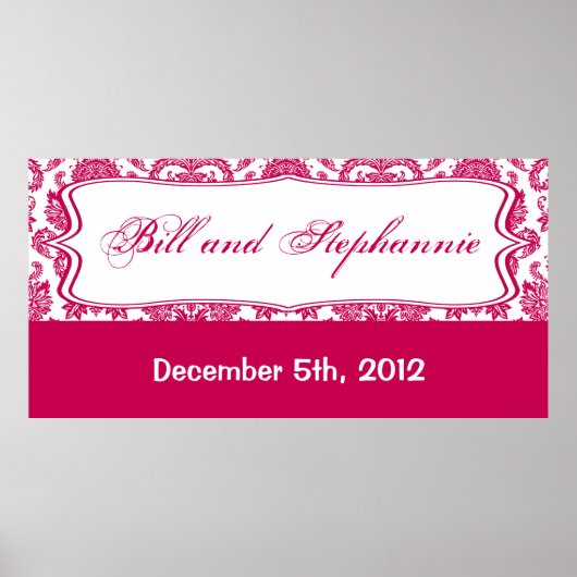 22.5x7.5インチバナーフシアパーソナライズされたホワイトダマスク ポスター (正面)