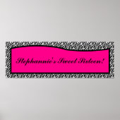 22.5x7.5インチバナーホットピンクパーソナライズされたゼブラプリン ポスター (正面)