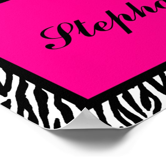 22.5x7.5インチバナーホットピンクパーソナライズされたゼブラプリン ポスター (角)