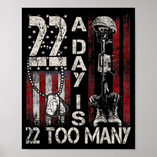 22 A Day Is 22 Too Many Veteran Lives Usa Flag ポスター (正面)