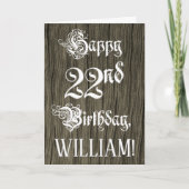 22nd Birthday: Fancy, Elegant Text; Faux Wood Look カード (正面)