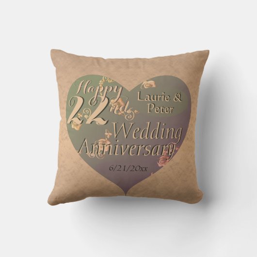 22nd Wedding Anniversary HeartThrow Pillow クッション (裏面)