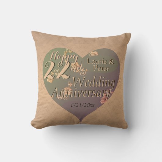 22nd Wedding Anniversary HeartThrow Pillow クッション (正面)