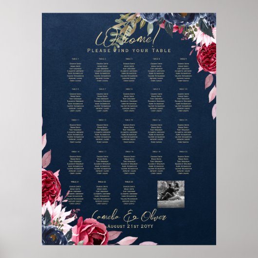 23テーブル座席表の写真ようこそ名前 ポスター (正面)